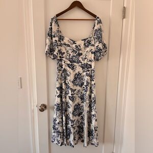 Blue & White Floral Midi Dress